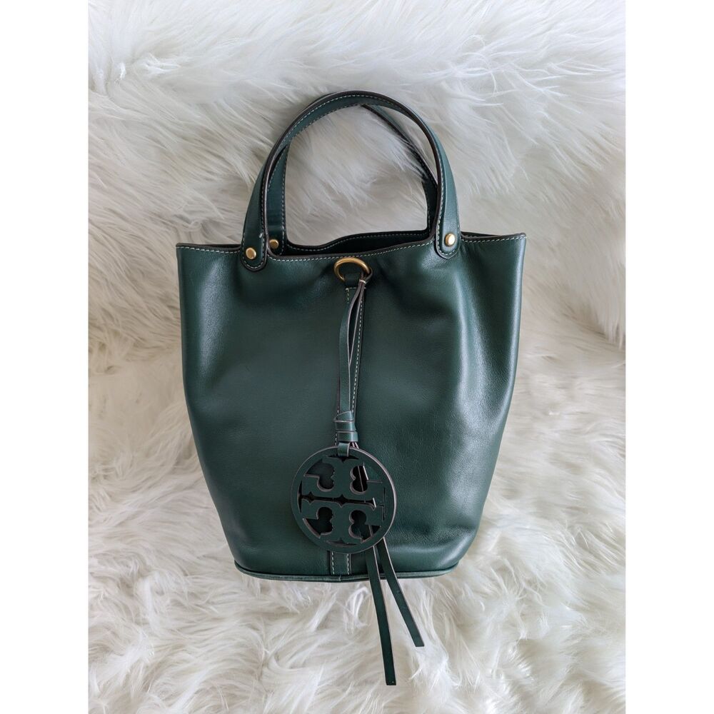 Tory Burch Miller Green Leather Bucket Bag